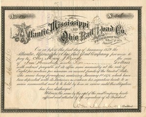 Wm. Mahone signed Atlantic, Mississippi and Ohio Railroad Co.